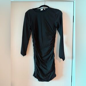 TNA Black Long-Sleeve Ruched Side Dress